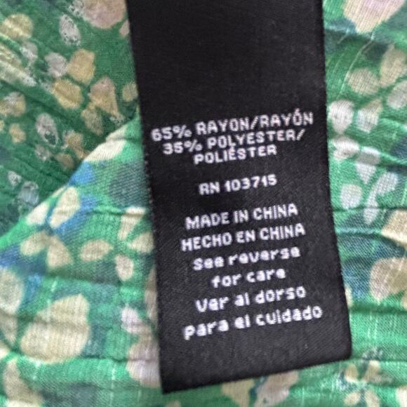Zac & Rachel Wms M Green Floral Button Front Gauzy Top Ruffle Trim Cottagecore - Picture 9 of 11